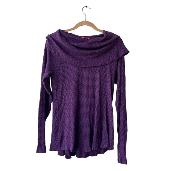 BARBARA LESSER Women's Cowl-neck Tunic Sweater Size M Purple Long Sleeve Stretch - Picture 1 of 3